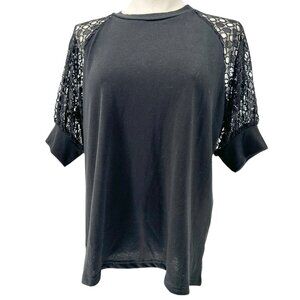 Womens L Top With Lace Sleeves Raglan Design Short Sleeves Poly Cotton Blend